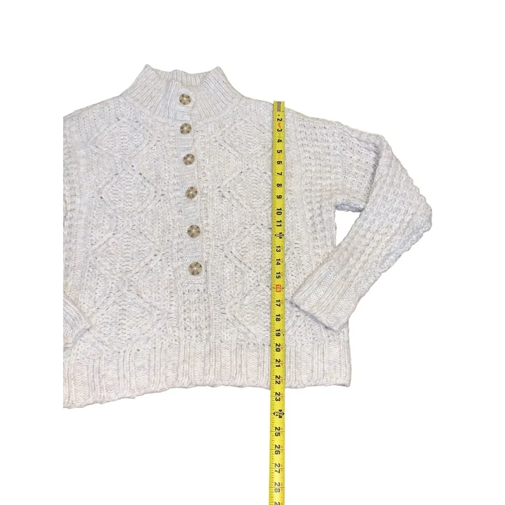 American‎ Eagle Cream Cable Knit Mock Neck Button Sweater XS Cream White Cozy